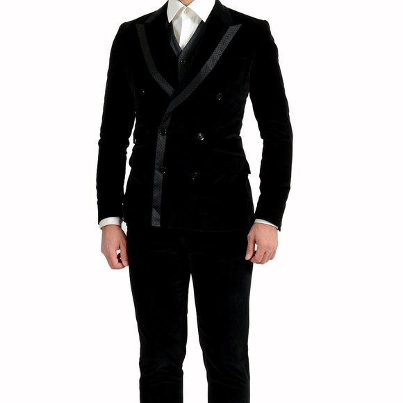 Dolce & Gabbana Men's Black Velour Double Breasted Three Piece Suit